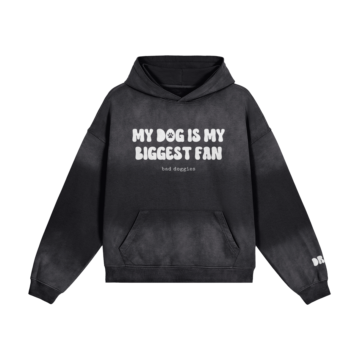 Hoodie Oversize Délavé - MY DOG IS MY BIGGEST FAN 🐾 (𝑚𝑎𝑛𝑐ℎ𝑒 𝑎̀ 𝑝𝑒𝑟𝑠𝑜𝑛𝑛𝑎𝑙𝑖𝑠𝑒𝑟)