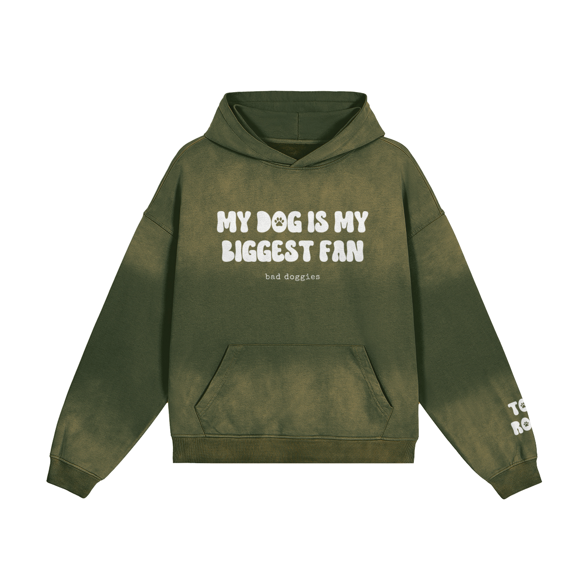 Hoodie Oversize Délavé - MY DOG IS MY BIGGEST FAN 🐾 (𝑚𝑎𝑛𝑐ℎ𝑒 𝑎̀ 𝑝𝑒𝑟𝑠𝑜𝑛𝑛𝑎𝑙𝑖𝑠𝑒𝑟)