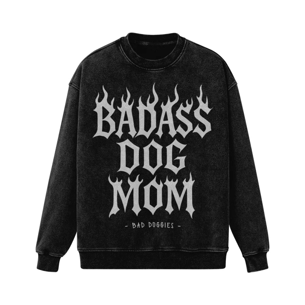 Crewneck Ultra Oversized - BADASS DOG MOM 🔥 - Blanc / S