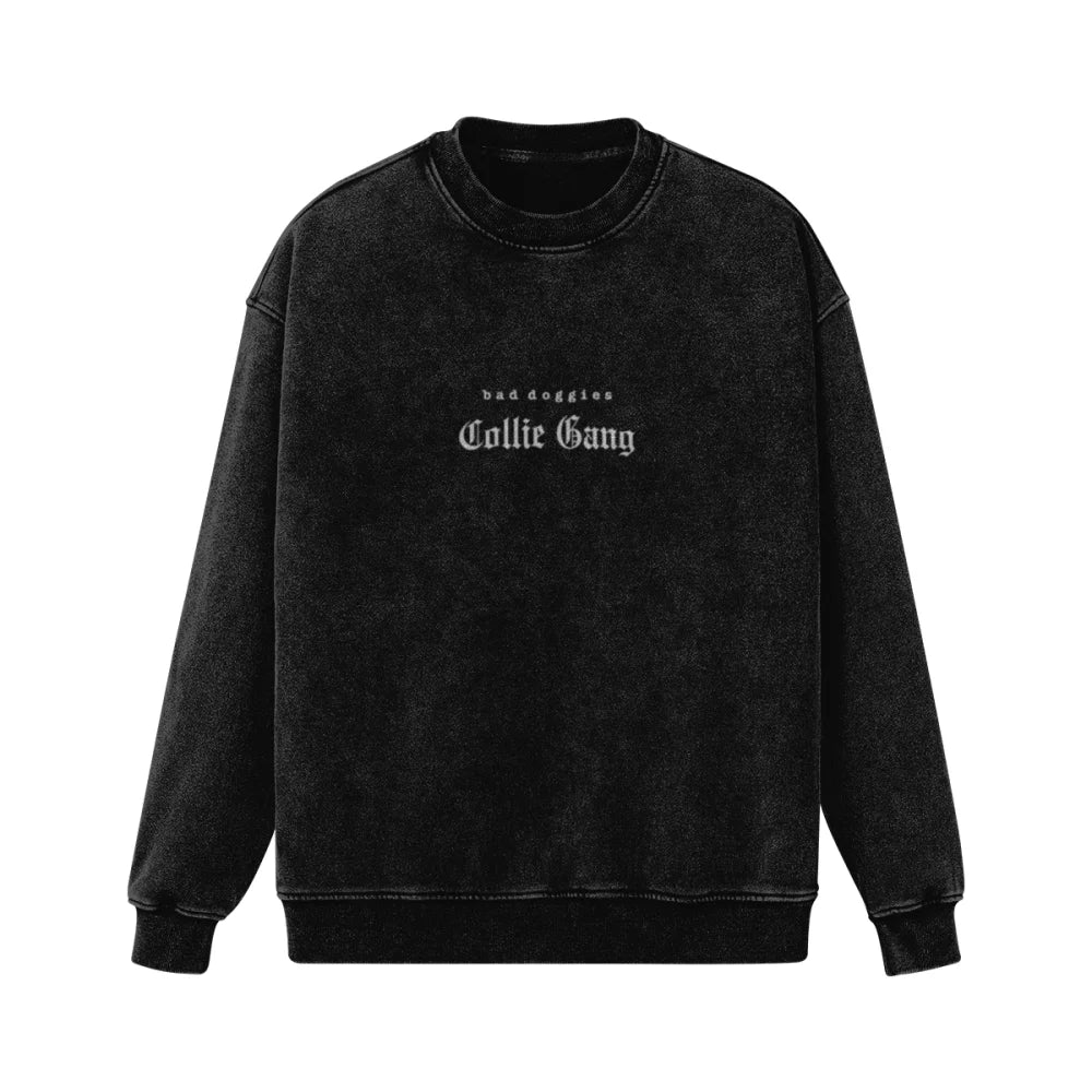 Crewneck Ultra Oversized BRODÉ - Collie Gang ✌️ - S / Blanc
