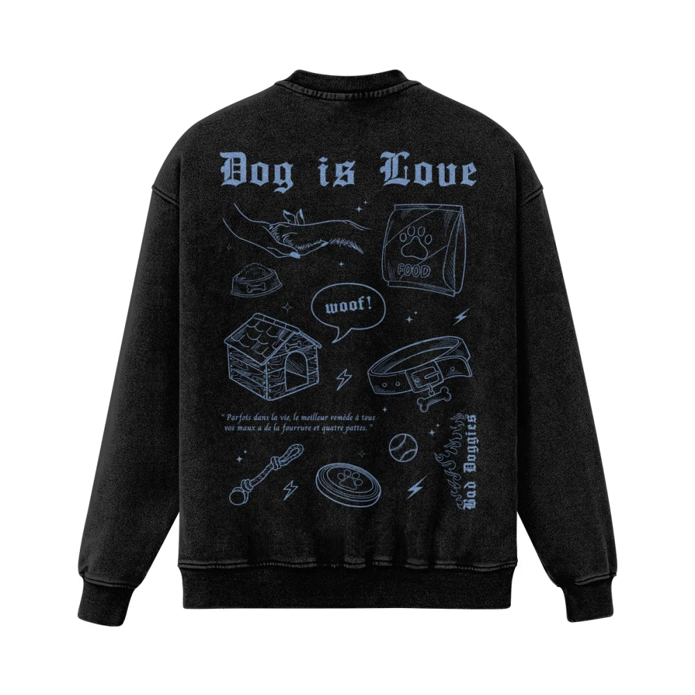 Crewneck Ultra Oversized - DOG IS LOVE. 💞⚡ - Bleu / S