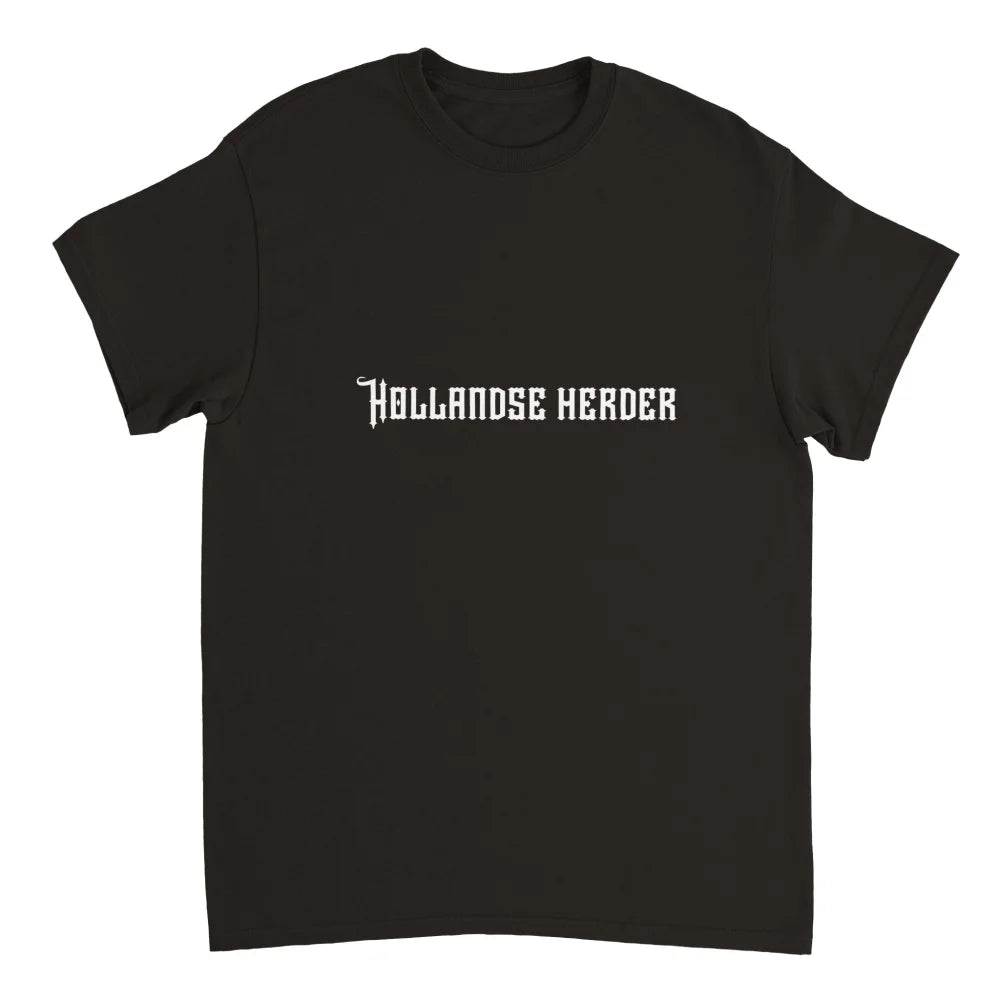 T-shirt noir avec texte blanc indiquant ’Hollandse Herder’.