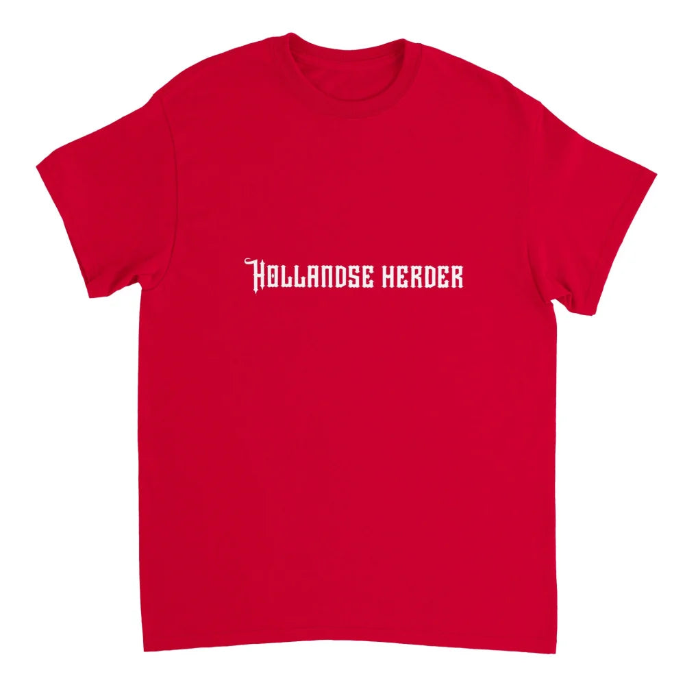 T-shirt rouge avec texte blanc indiquant ’Hollandse Herder’.