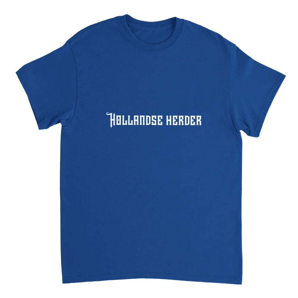 T-shirt bleu avec texte blanc indiquant ’Hollandse Herder’.