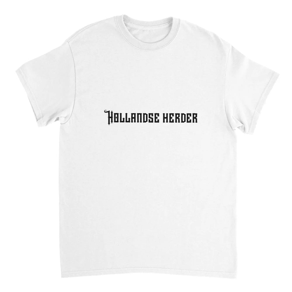 T-shirt blanc avec texte ’Hollandse Herder’ imprimé en noir.