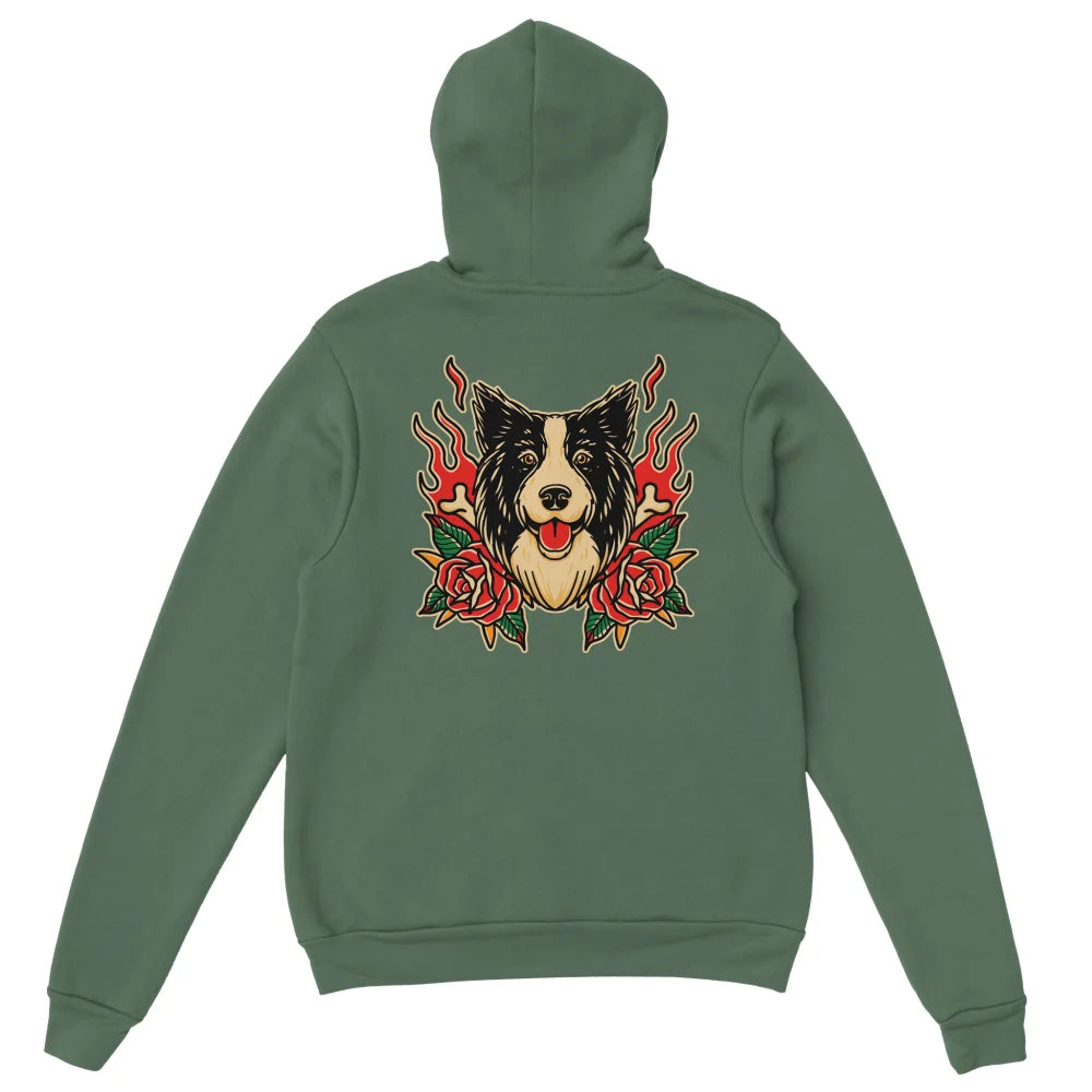 Hoodie Bad Roses đ„ - Border Collie - Military Green / S