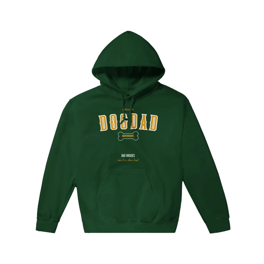 Sweat Ă capuche vert avec texte âDOGJARâ et un graphique dâos imprimĂ© sur le devant.
