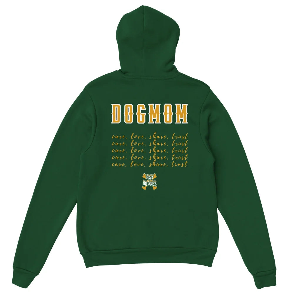 Sweat Ă capuche vert avec texte âDOGMOMâ et âruffâ rĂ©pĂ©tĂ© imprimĂ© sur le dos.