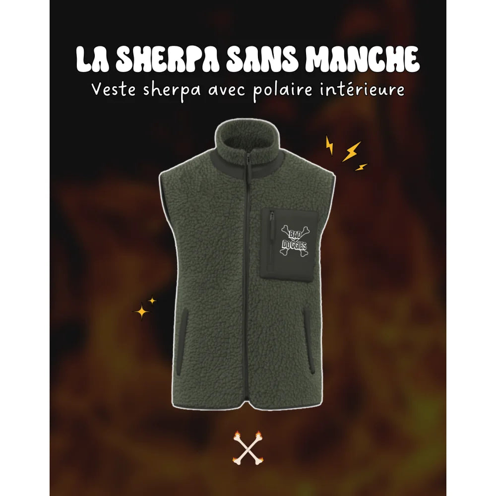 Sherpa Sans Manches Bad Doggies ⚡ - Kaki / XXS Veste Sherpa