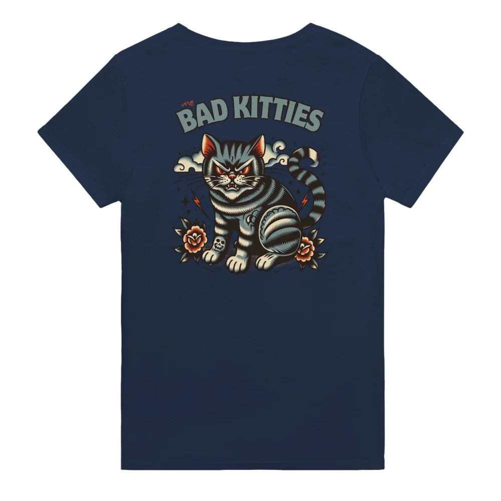 T-shirt Angry Blue Cat - 𝔅𝔞𝔡 𝔎𝔦𝔱𝔱𝔦𝔢𝔰 - Navy / S T-shirt