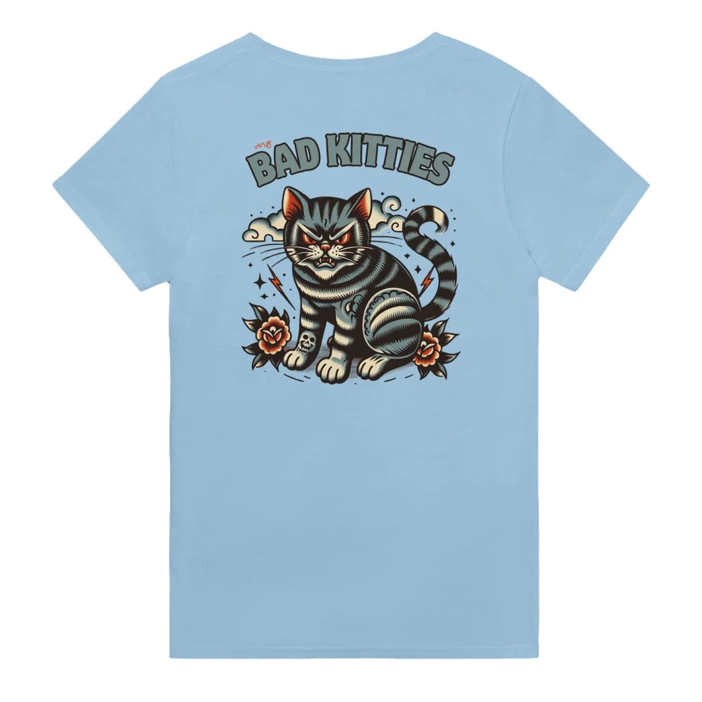 T-shirt Angry Blue Cat - 𝔅𝔞𝔡 𝔎𝔦𝔱𝔱𝔦𝔢𝔰 - Light Blue / S