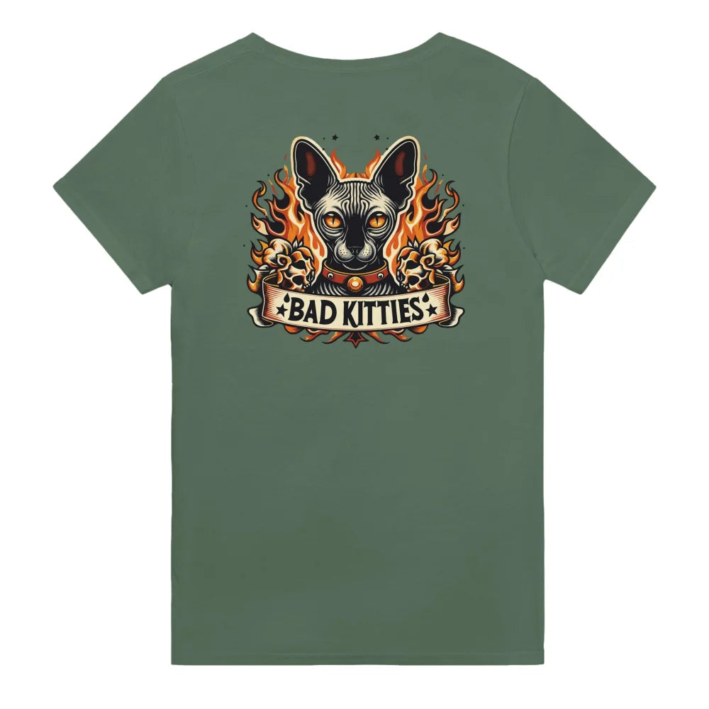 T-shirt Burning Sphynx ❤️🔥 - 𝔅𝔞𝔡 𝔎𝔦𝔱𝔱𝔦𝔢𝔰 - Military Green