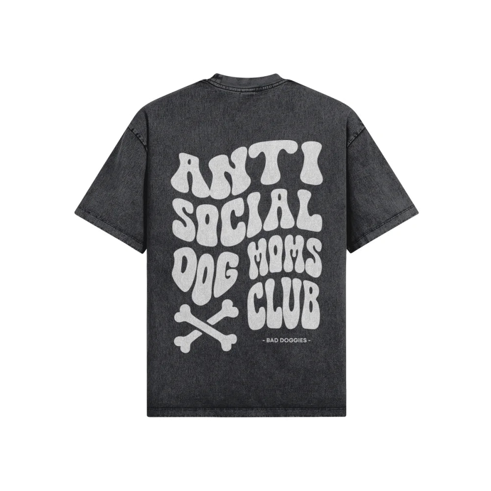 T shirt Oversized Anti Social Dog Moms Club 🦴 XS / Noir
