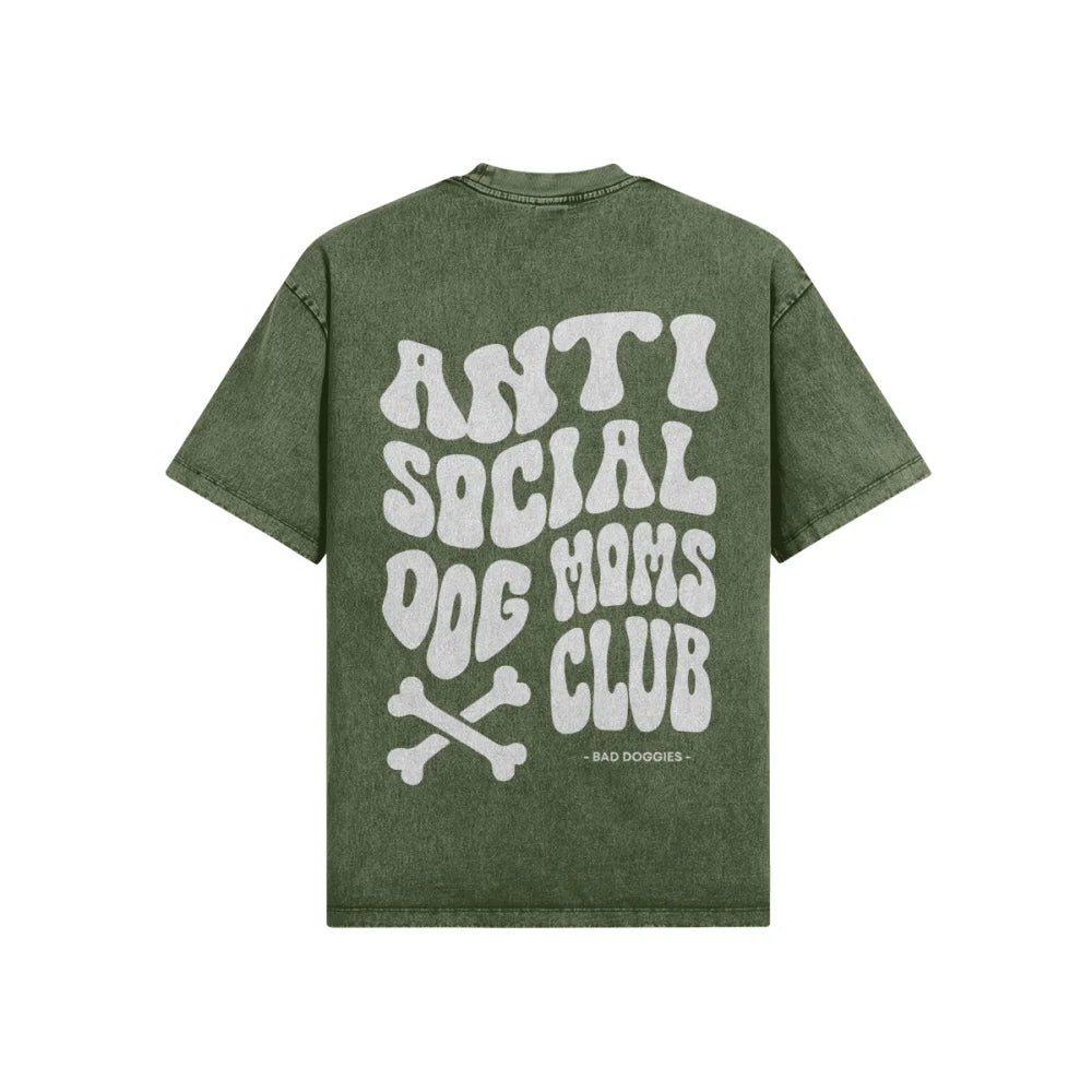 T shirt Oversized Anti Social Dog Moms Club 🦴 XS / Military