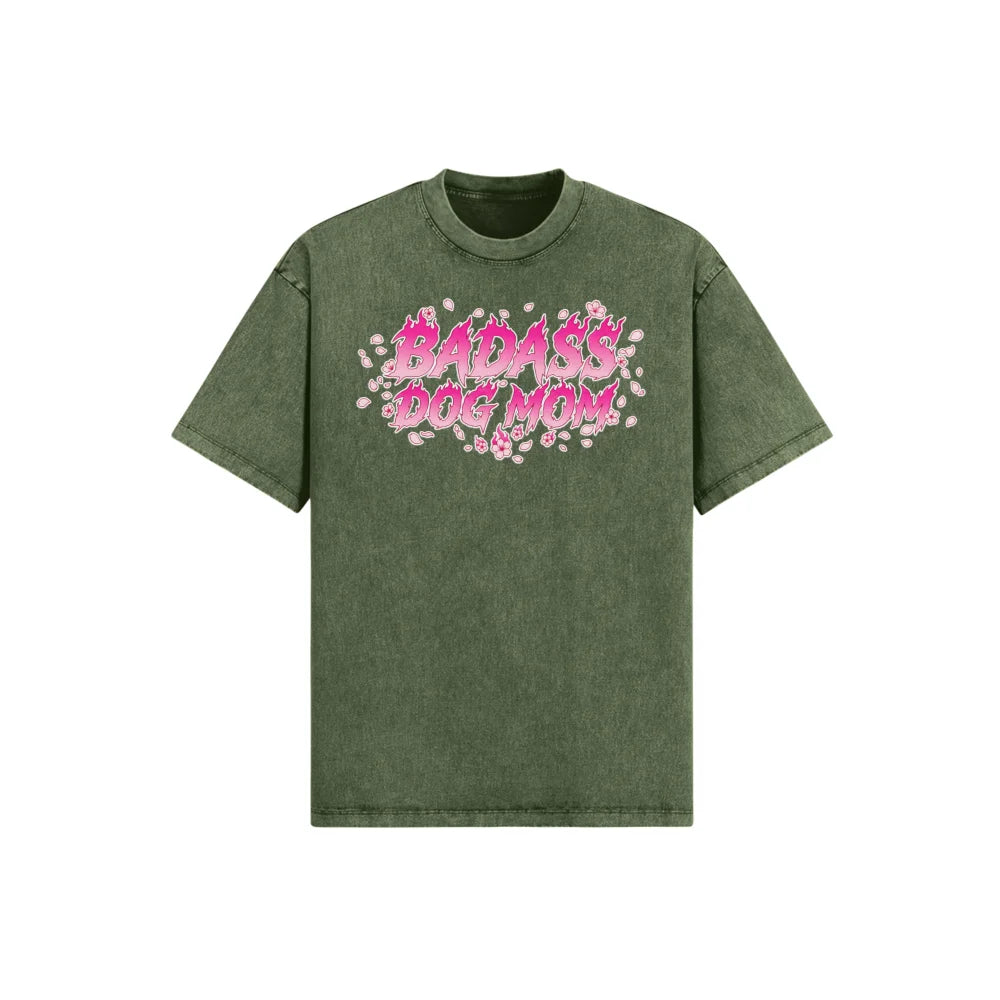 T-shirt Ultra Oversized - Badass Dog Mom 🌸 - Military Green