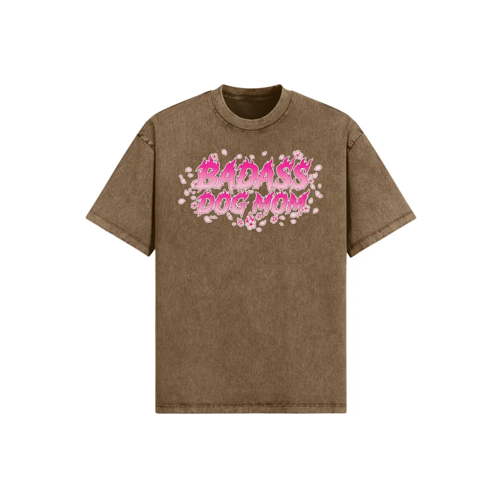 T-shirt Ultra Oversized - Badass Dog Mom 🌸 - Old Brown / XS