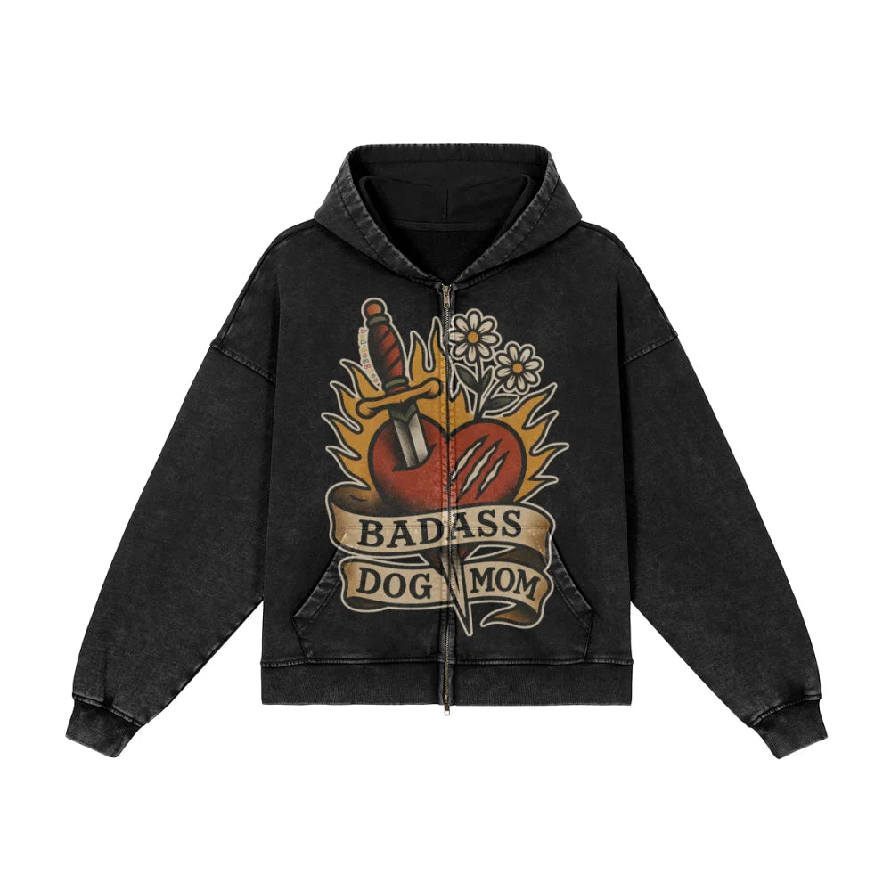 Veste Zippée Oversized - Badass Dog Mom ❤️🔥 x 𝑮𝒐𝑩𝒐𝒐𝒑 🗡️