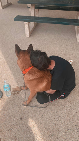 malinois hugging his master