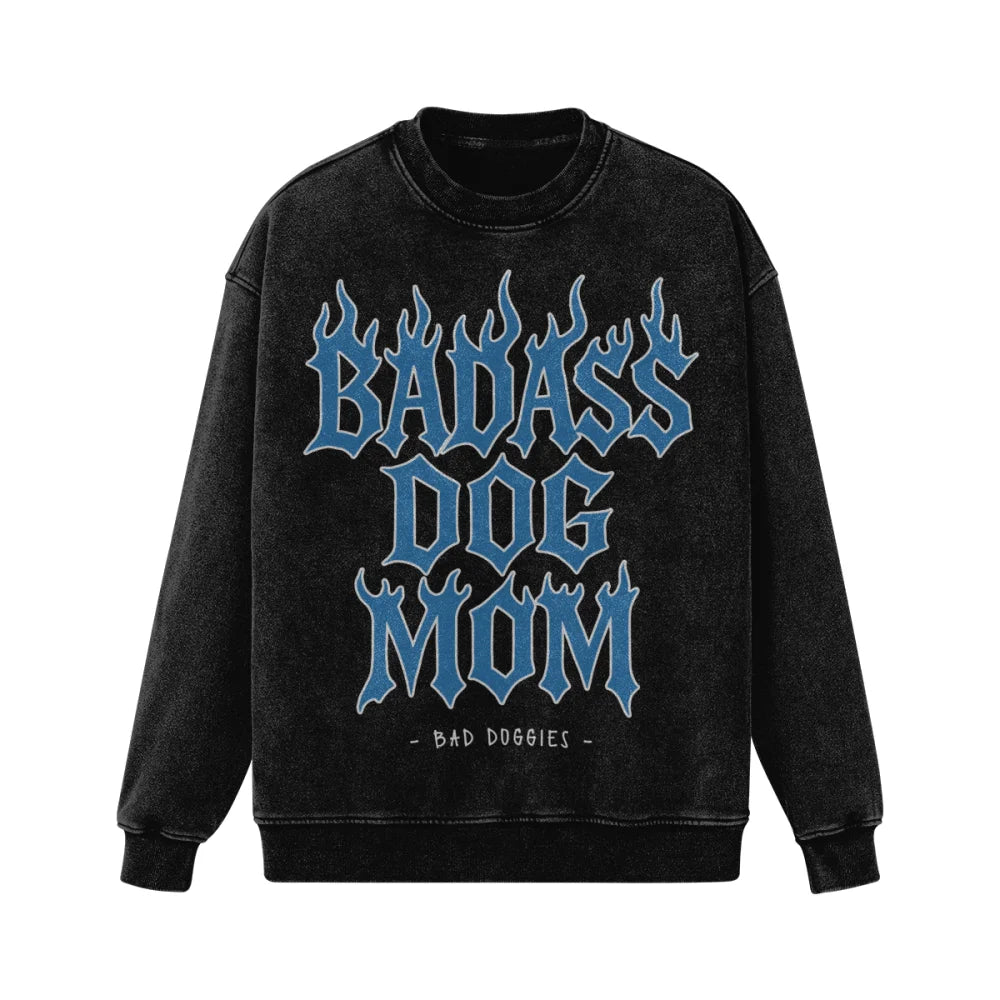 Crewneck Ultra Oversized - BADASS DOG MOM 🔥 - Bleu / S