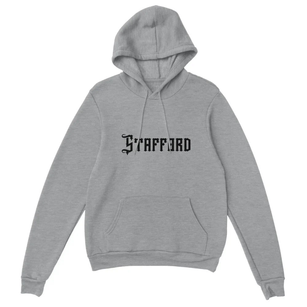 Sweat à capuche gris avec ’Stafford’ imprimé sur le devant.