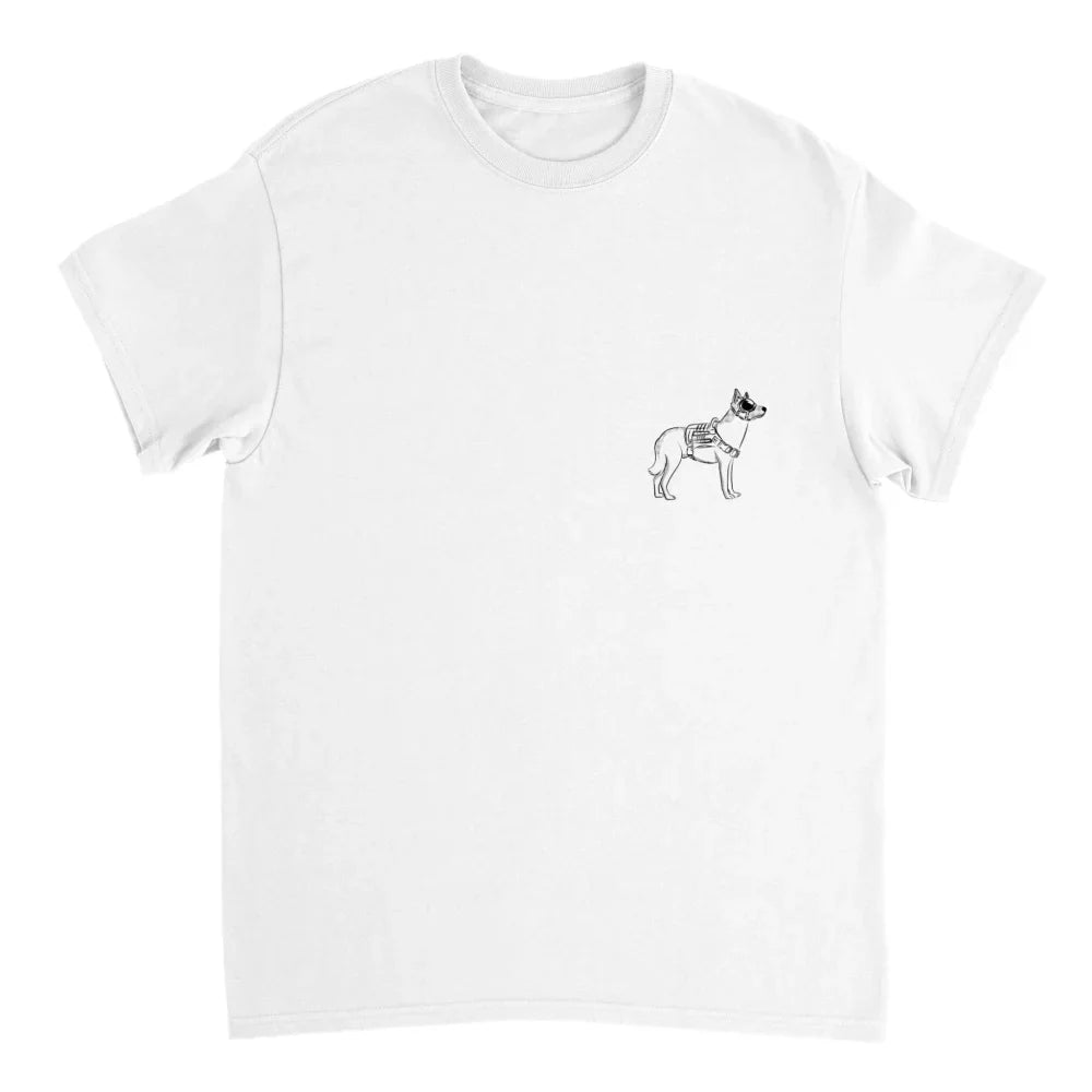 T-shirt blanc avec une illustration de petit chien sur la poitrine.