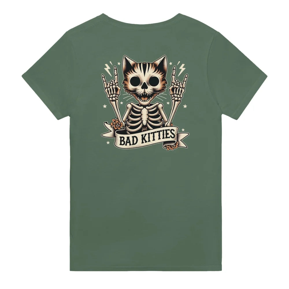 T-shirt Rock’n’Cat 🤘 - 𝔅𝔞𝔡 𝔎𝔦𝔱𝔱𝔦𝔢𝔰 - Military Green / S