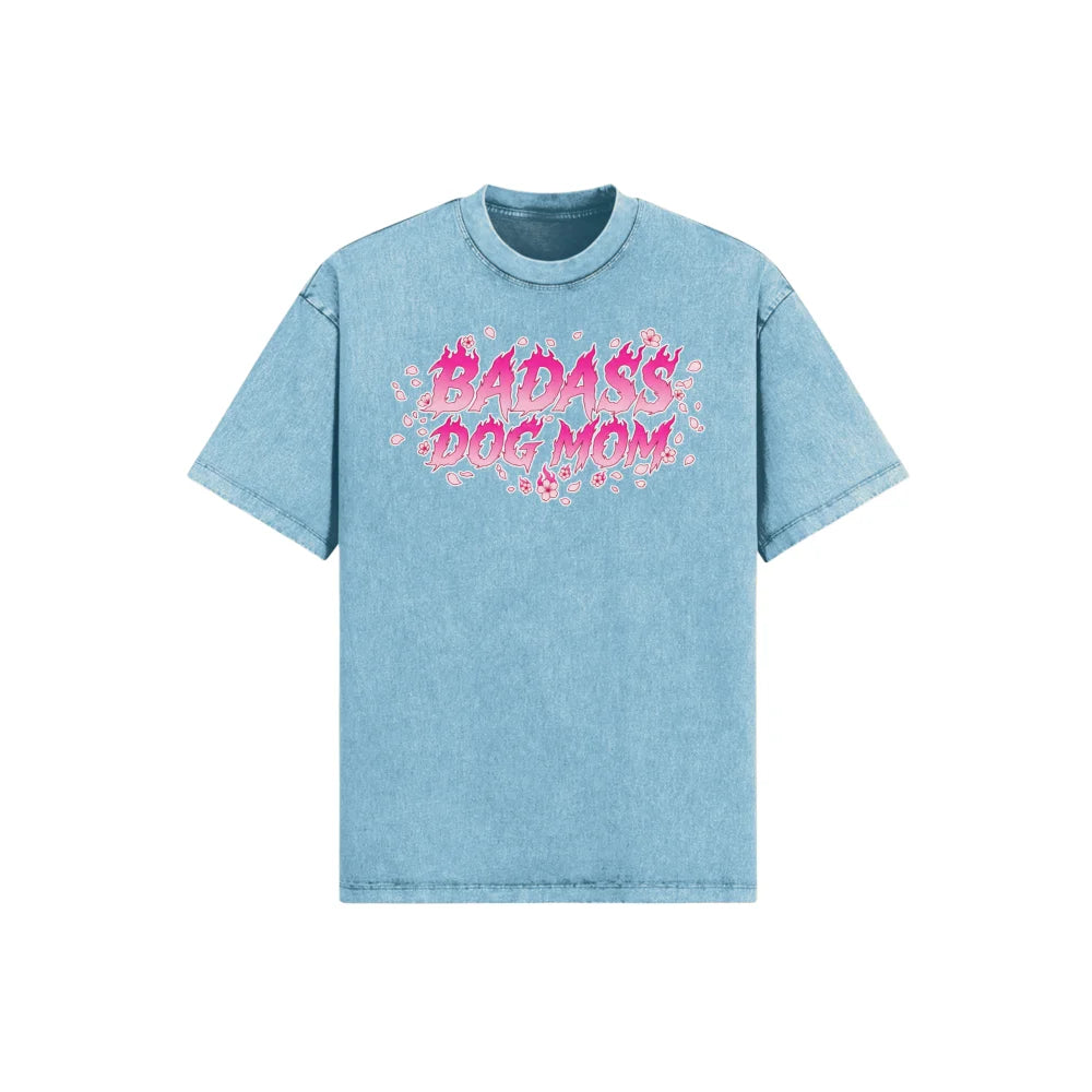 T-shirt Ultra Oversized - Badass Dog Mom 🌸 - Light Blue