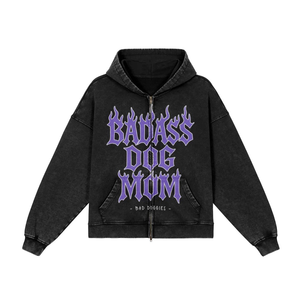 Veste Zippée Oversized - BADASS DOG MOM 💜 - Veste Zippée